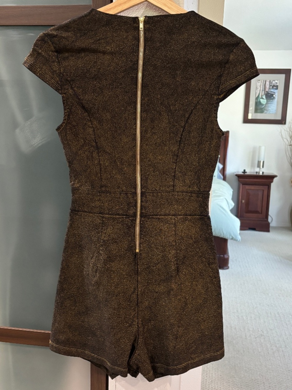 G by Guess Romper Skort - Metallic Black & Gold Size XS - Picture 4 of 11